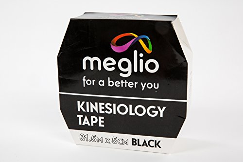 MEGLIO Tape de kinesiología (Vendaje neuromuscular) sin Cortar para Lesiones o inflamación Muscular. Vendas de algodón (31,5m x 5cm sin látex), Resistente al Agua. Rollo Azul (31,5m) (Negro)