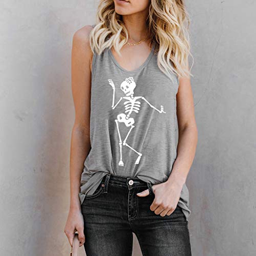 MEIbax Chaleco de Mujer con Estampado de Calaveras Camiseta de Verano Mujer Top Suelto sin Mangas Camisa de Mujer Jersey Tank Tops Mujeres Chaleco Tops Blusas Camisetas de Tirantes