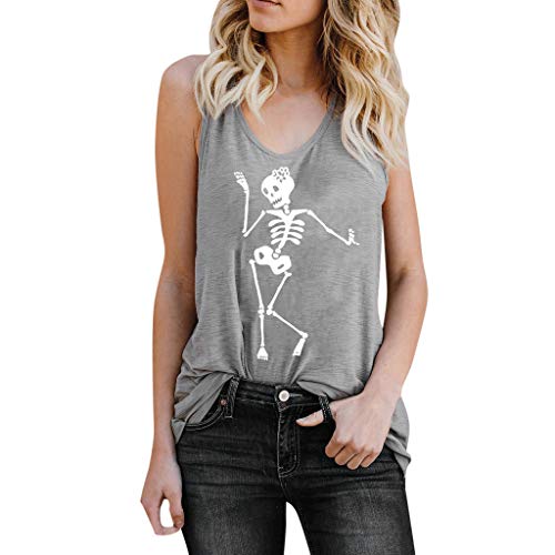 MEIbax Chaleco de Mujer con Estampado de Calaveras Camiseta de Verano Mujer Top Suelto sin Mangas Camisa de Mujer Jersey Tank Tops Mujeres Chaleco Tops Blusas Camisetas de Tirantes