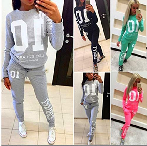 MEIHAOWEI Mujeres Conjunto de chándal de Manga Larga de impresión Sudaderas con Capucha Sudadera + Pantalones Traje Sport Joggings Traje Gris S