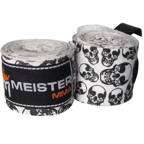 Meister 180" Vendas para Manos de algodón elásticas para MMA y Boxeo (Par) - Calaveras de la Muerte