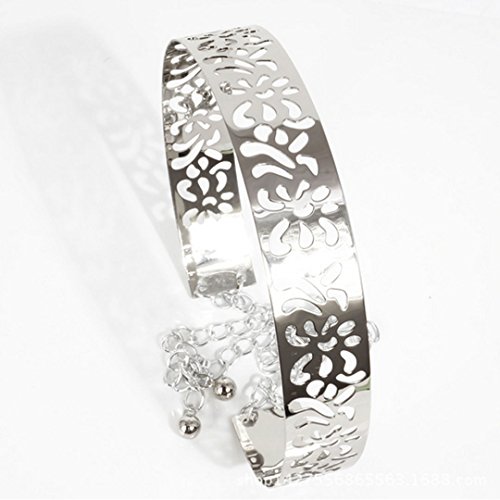 Meliya - Cinturón de metal para mujer, diseño de flores talladas Plateado plata Talla única