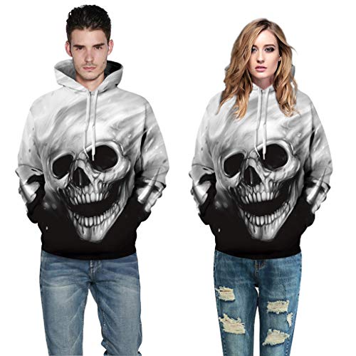 Memoryee Cabeza de Calavera Sudadera con Capucha Unisex Colorida HD 3D Impresa Manga Larga Navidad con Capucha Estampada Camisetas para Puentes Estilo 6 2XL/3XL