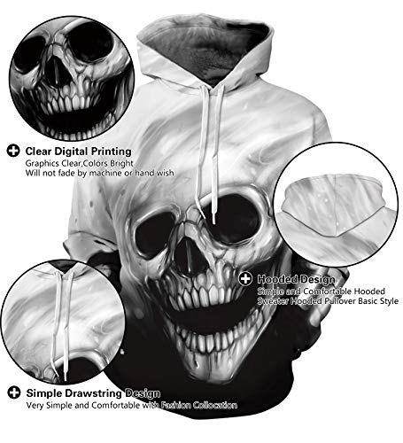 Memoryee Cabeza de Calavera Sudadera con Capucha Unisex Colorida HD 3D Impresa Manga Larga Navidad con Capucha Estampada Camisetas para Puentes Estilo 6 2XL/3XL