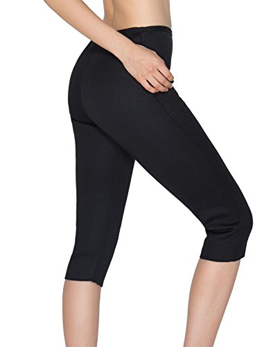 Memoryee Pantalones adelgazantes para mujeres Neopreno caliente para perder peso Grasa quema de grasa Sauna de cintura alta Body Shaper/Mid-length shorts - black/S