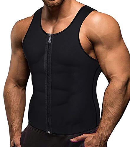 Memoryee Sauna para Hombre Sudor con Cremallera Chaleco para Perder Peso CORS¨¦ de Neopreno Caliente Entrenador en la Cintura Camisa para Adelgazar Entrenamiento/Negro/M