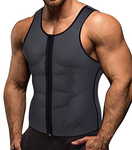 Memoryee Sauna para Hombre Sudor con Cremallera Chaleco para Perder Peso CORS¨¦ de Neopreno Caliente Entrenador en la Cintura Camisa para Adelgazar Entrenamiento/Gris/M