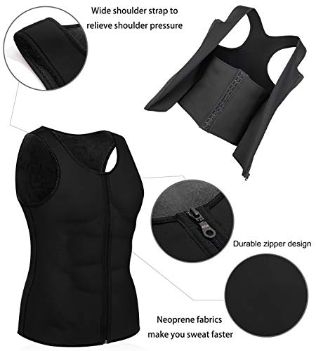 Memoryee Sauna para Hombre Sudor con Cremallera Chaleco para Perder Peso Corsé de Neopreno Caliente Entrenador en la Cintura Camisa para Adelgazar Entrenamiento/Doble Cremallera-Negro/M