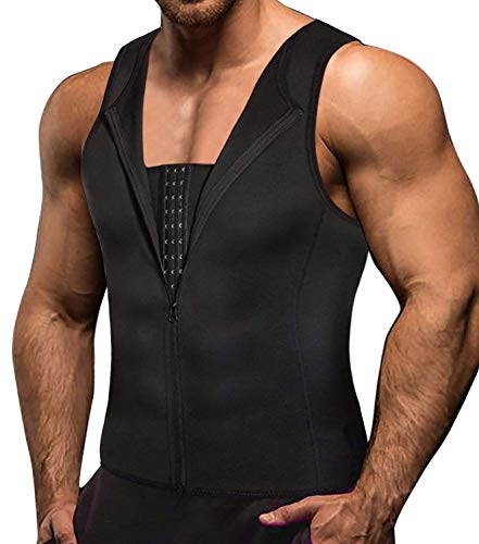 Memoryee Sauna para Hombre Sudor con Cremallera Chaleco para Perder Peso Corsé de Neopreno Caliente Entrenador en la Cintura Camisa para Adelgazar Entrenamiento/Doble Cremallera-Negro/M