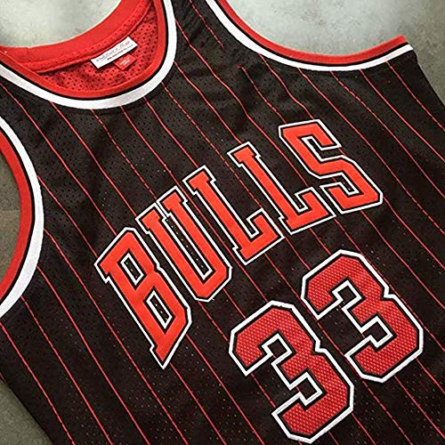 Mens Bulls Scottie Pippen # 33 Chicago Bulls 1995-1996 alero rojo raya Jersey, baloncesto retro Gimnasio bordado sin mangas del chaleco de Deportes Top, Entrenar suelta malla transpirable,Rojo,XL