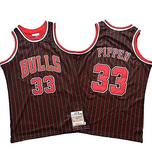 Mens Bulls Scottie Pippen # 33 Chicago Bulls 1995-1996 alero rojo raya Jersey, baloncesto retro Gimnasio bordado sin mangas del chaleco de Deportes Top, Entrenar suelta malla transpirable,Rojo,XL