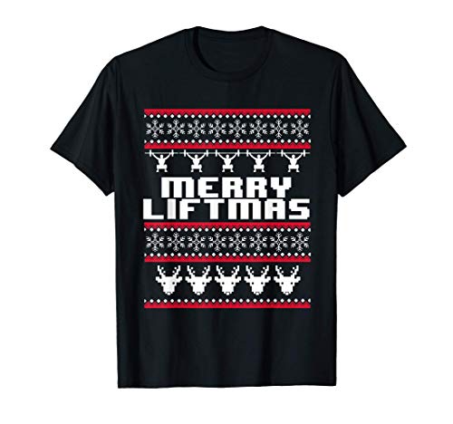 Merry Liftmas T-Shirt Ugly Christmas Sweater Gym Workout Tee Camiseta
