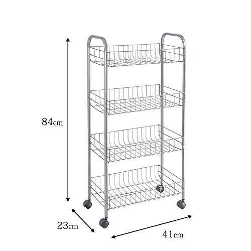 Metaltex  Ascona- Carro multiuso con ruedas, Gris, 4 Cestos, 41 x 23 x 84 cm