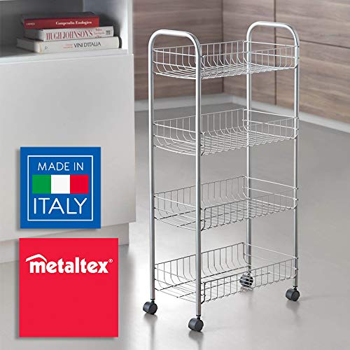 Metaltex  Ascona- Carro multiuso con ruedas, Gris, 4 Cestos, 41 x 23 x 84 cm