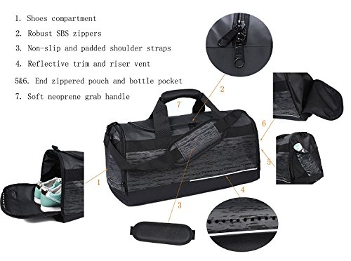 Mier Mens Holdall Bolso del Gimnasio de Deportes Negros Bolsa de Lona con los Zapatos Compartimento Para Weekender, Durante la Noche, Continuar