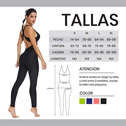 Mimoka Monos Pantalones Deportivos Mujer Elástico y Transpirable | Leggins Mujer Fitness Push up con Tirantes para Yoga GYM Running (L, Azul Oscuro)