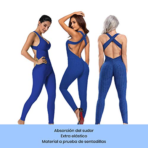 Mimoka Monos Pantalones Deportivos Mujer Elástico y Transpirable | Leggins Mujer Fitness Push up con Tirantes para Yoga GYM Running (L, Azul Oscuro)