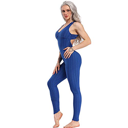 Mimoka Monos Pantalones Deportivos Mujer Elástico y Transpirable | Leggins Mujer Fitness Push up con Tirantes para Yoga GYM Running (L, Azul Oscuro)
