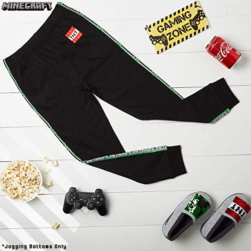 Minecraft Chandal Niño, Ropa Niño Deportiva, Pantalon Chandal en Color Gris o Negro, Pantalones Deporte Largos para Chicos, Regalos para Niños y Adolescentes Edad 5-14 Años (Negro, 7-8 años)
