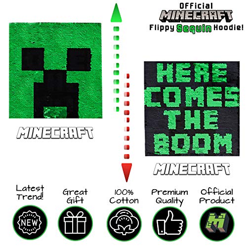 Minecraft Sudadera con Capucha para Niños, Sudaderas Adolescentes Niño, Suéter Manga Larga Hoodie de Lentejuelas Reversibles con Motivo de Creeper, Pullover Niño Jogging Top De Algodón (5/6 años)