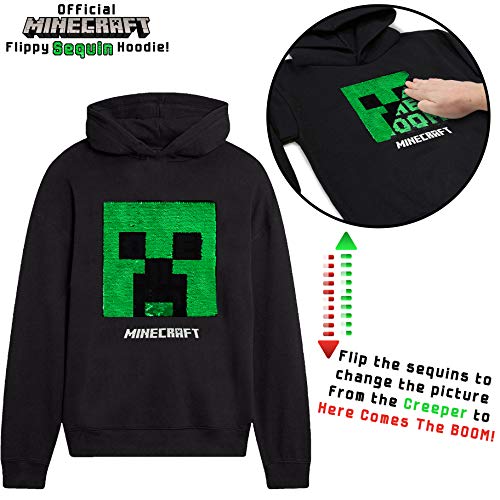 Minecraft Sudadera con Capucha para Niños, Sudaderas Adolescentes Niño, Suéter Manga Larga Hoodie de Lentejuelas Reversibles con Motivo de Creeper, Pullover Niño Jogging Top De Algodón (5/6 años)