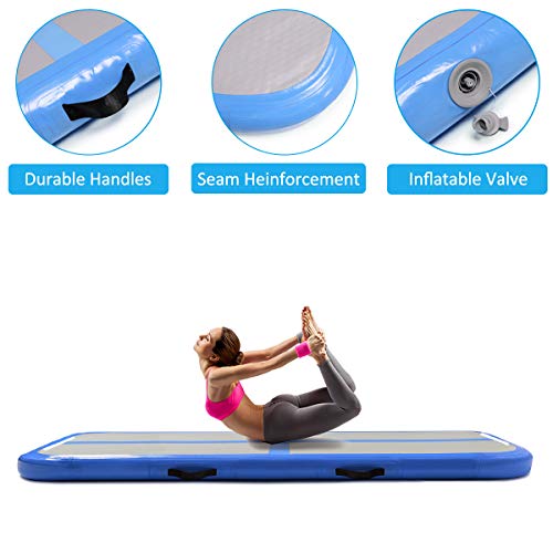 Minetom 300CM Colchonetas Airtrack Colchoneta de Gimnasia Inflable Colchonetas de Lona Airtrack para volteo, con Bomba Adecuado para Gimnasia, Yoga,10 cm de Altura (Azul)