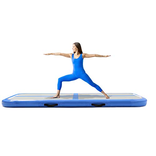 Minetom 300CM Colchonetas Airtrack Colchoneta de Gimnasia Inflable Colchonetas de Lona Airtrack para volteo, con Bomba Adecuado para Gimnasia, Yoga,10 cm de Altura (Azul)