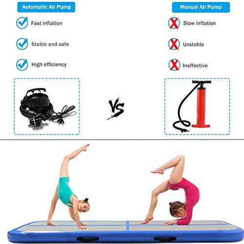 Minetom 300CM Colchonetas Airtrack Colchoneta de Gimnasia Inflable Colchonetas de Lona Airtrack para volteo, con Bomba Adecuado para Gimnasia, Yoga,10 cm de Altura (Azul)