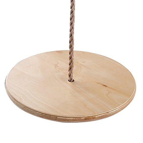 MINGZE Columpio jardín, Asiento, Cuerda, Ganchos, diseño Redondo de Madera, Disco de Columpio Giratorio de Cuerda Redonda para niños Disco de Columpio de Madera