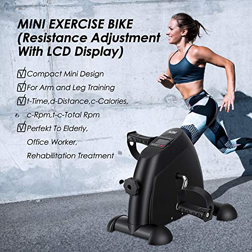 Mini bicicleta estática pedales aparato de ejercicios para Entrenamiento de Brazos y Piernas en casa (Negro)