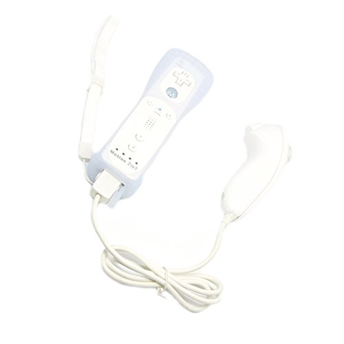 mini kitty 2 en 1 Motion Plus Mando y Nunchunk para Nintendo Wii/Wii u + Funda de Silicona - Blanco