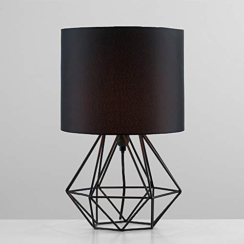 MiniSun - Moderna Lámpara de Mesa Negra – Innovadora Base de Estilo Jaula - Pantalla Negra - Iluminación Interior