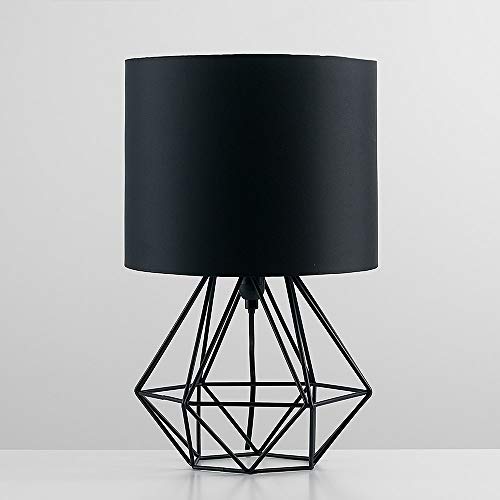 MiniSun - Moderna Lámpara de Mesa Negra – Innovadora Base de Estilo Jaula - Pantalla Negra - Iluminación Interior