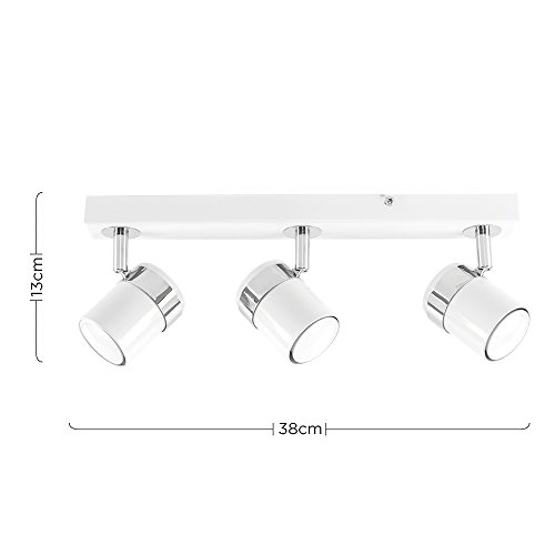 MiniSun – Moderna Lámpara de Techo – Barra de 3 Focos Orientables – Color Blanco - Iluminación Interior