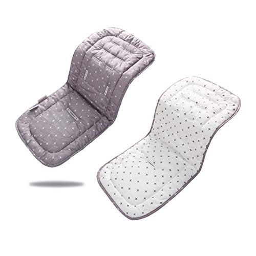 Miracle Baby Cojín Carro Bebe,Colchoneta Silla Paseo Universal Verano Transpirable,Cojín Silla de Paseo para el Cochecito y Asiento de Carro, 100% Algodón, 32x80cm(Cruz Gris Blanca)