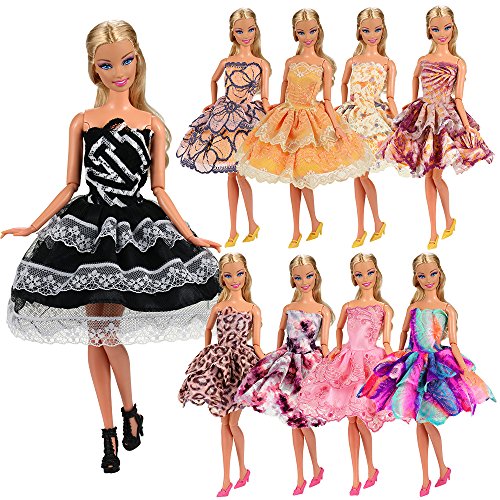 Miunana 15 Artículos = 5X Vestidos de Corto + 5 Pares Zapatos y 5 Perchas Vestir Ropa Casual Accesorios como Regalo para 11.5 Pulgadas 28 - 30 CM Muñeca Doll