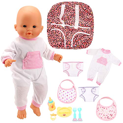 Miunana Accesorios: 1x Ropa +1x Mochila + 1x Vajilla + 2X Pañales + 2X Baberos para 14-18 Pulgadas Muñecas Baby Doll Baby Alive (Ropa + Accesorios + Mochila)