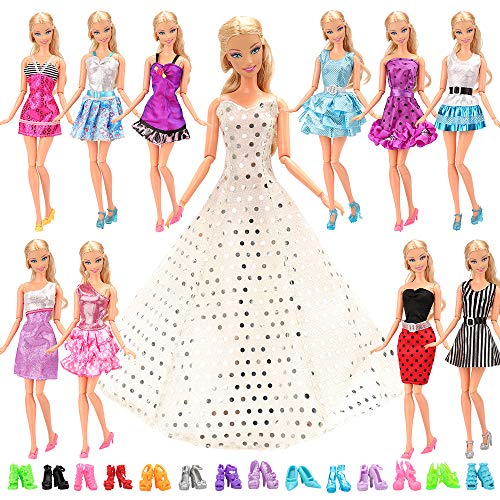 Miunana mucho 22 ARTICULOS: 12 Piezas Vestido Fashion Falda Mini Fiesta Ropas Casual + 10 Zapatos Accesorios como Regalo Estilo al Azar para 11.5 Pulgada 30CM Muñeca