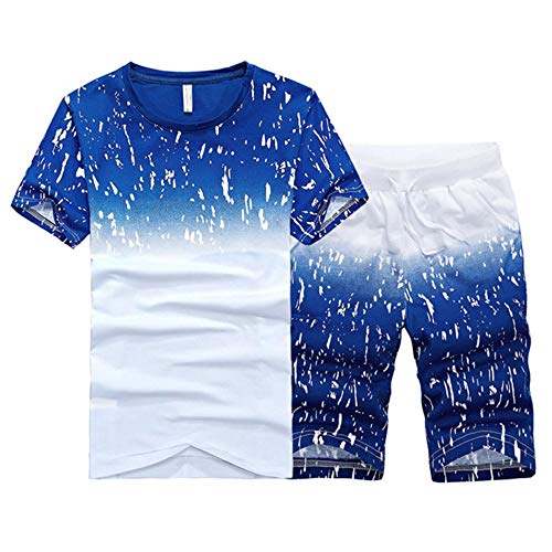 Miwaimao - Juego de ropa deportiva para hombre con estampado de verano y pantalones cortos tipo boxer + 2 juegos de tallas grandes 4XL Azul Azul Claro L