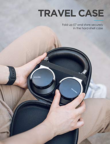 Mixcder E7 Active Cancelación de Ruido Auriculares Bluetooth con Micrófono Hi-Fi Deep Bass Auriculares Inalámbricos sobre el Oído, Cómodo Protein Earpads, para PC/Teléfonos Celulares/TV - Negro