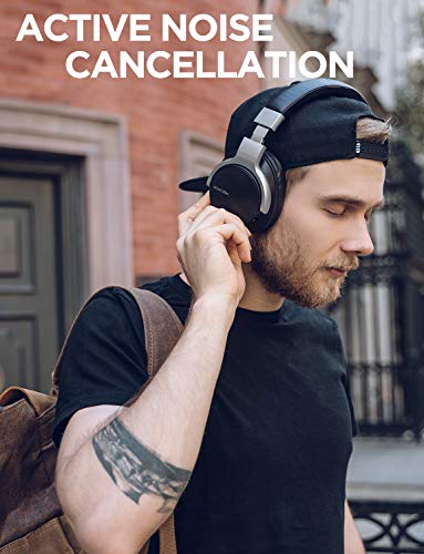 Mixcder E7 Active Cancelación de Ruido Auriculares Bluetooth con Micrófono Hi-Fi Deep Bass Auriculares Inalámbricos sobre el Oído, Cómodo Protein Earpads, para PC/Teléfonos Celulares/TV - Negro