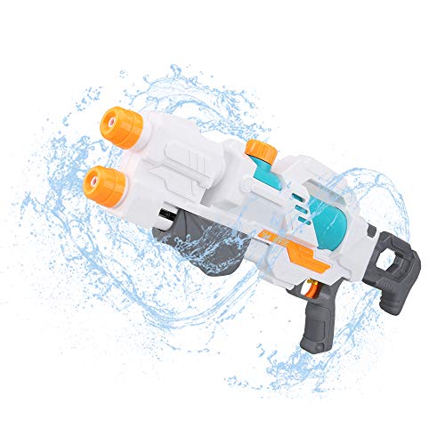 ML Juguete para niños Lanzador de Agua con Doble Salida 58cm, Super Pistola Power Water Gun con Alcance Largo, para niños y Adultos Color Rosa, Juguete para niños Color Blanco/Gris