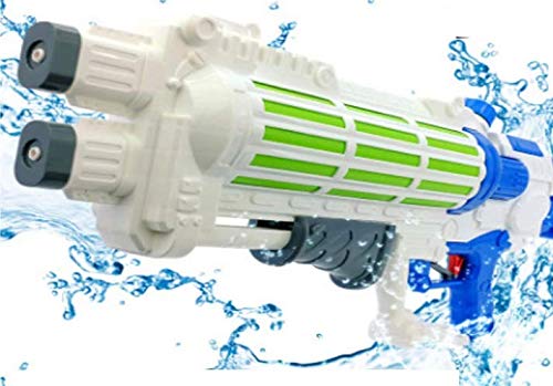 ML Juguete para niños Lanzador de Agua con Doble Salida, Super Pistola Power Water Gun con Alcance Largo 49cm, para niños y Adultos Color Banco (Blanco)