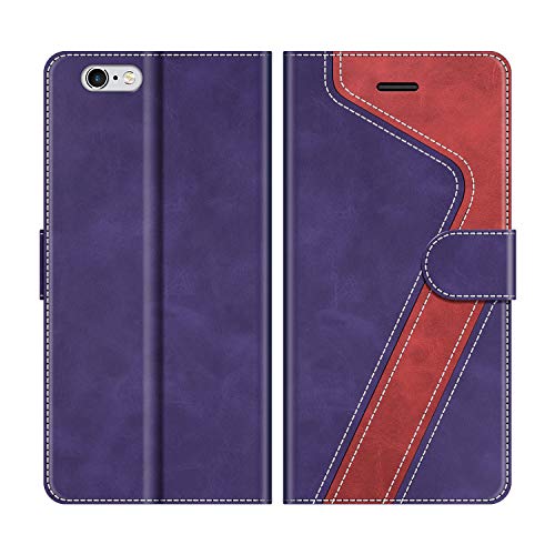 MOBESV Funda para iPhone 6S, Funda Libro iPhone 6S, Funda Móvil iPhone 6S Magnético Carcasa para iPhone 6S / iPhone 6 Funda con Tapa, Violeta/Rojo