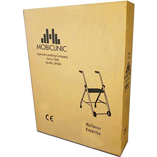 Mobiclinic, Modelo Emérita, Andador para ancianos, adultos, mayores o minusválidos, de acero, ligero, plegable, con asiento y 2 ruedas, Color Azul