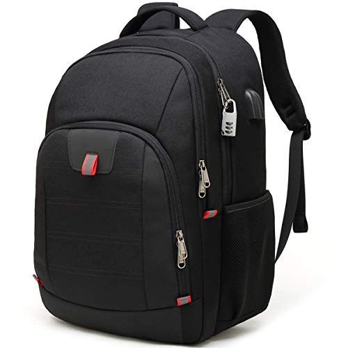 Mochila Antirrobo Impermeable, Mochila Portátil Hombre 17.3 Pulgadas Puerto USB Impermeable Trabajo Ordenador Viaje Negocio Multifuncional Daypacks Negro