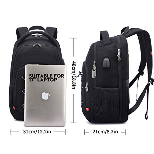 Mochila Antirrobo Impermeable, TSA Friendly Mochila Portátil Hombre 17.3 Pulgadas Puerto USB Impermeable Trabajo Ordenador Viaje Negocio Multifuncional Daypacks Negro