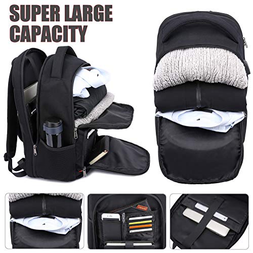 Mochila Antirrobo Impermeable, TSA Friendly Mochila Portátil Hombre 17.3 Pulgadas Puerto USB Impermeable Trabajo Ordenador Viaje Negocio Multifuncional Daypacks Negro