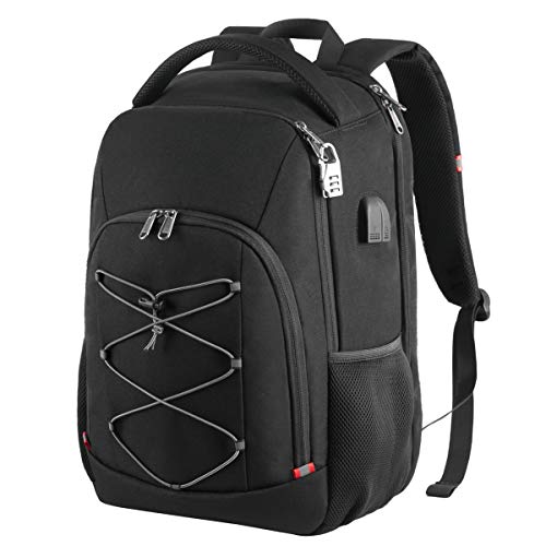 Mochila Antirrobo Impermeable, TSA Friendly Mochila Portátil Hombre 17.3 Pulgadas Puerto USB Impermeable Trabajo Ordenador Viaje Negocio Multifuncional Daypacks Negro