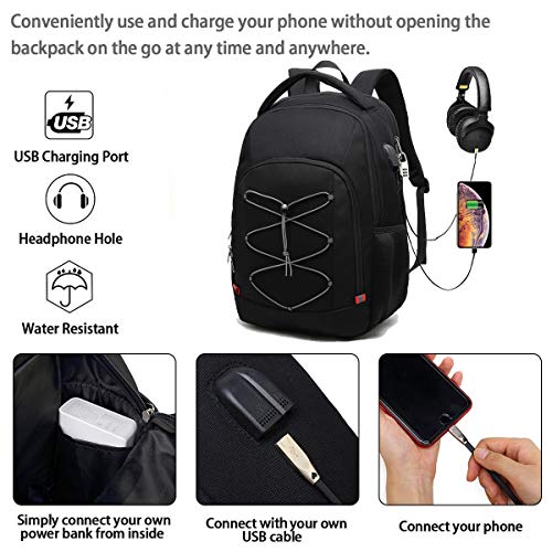 Mochila Antirrobo Impermeable, TSA Friendly Mochila Portátil Hombre 17.3 Pulgadas Puerto USB Impermeable Trabajo Ordenador Viaje Negocio Multifuncional Daypacks Negro